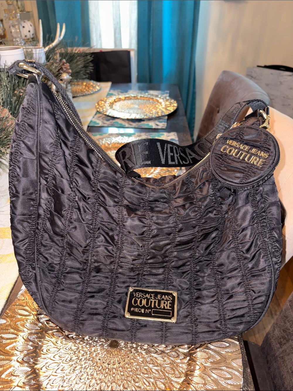 Versace Jeans Couture Black Quilted Hobo with Branded Strap